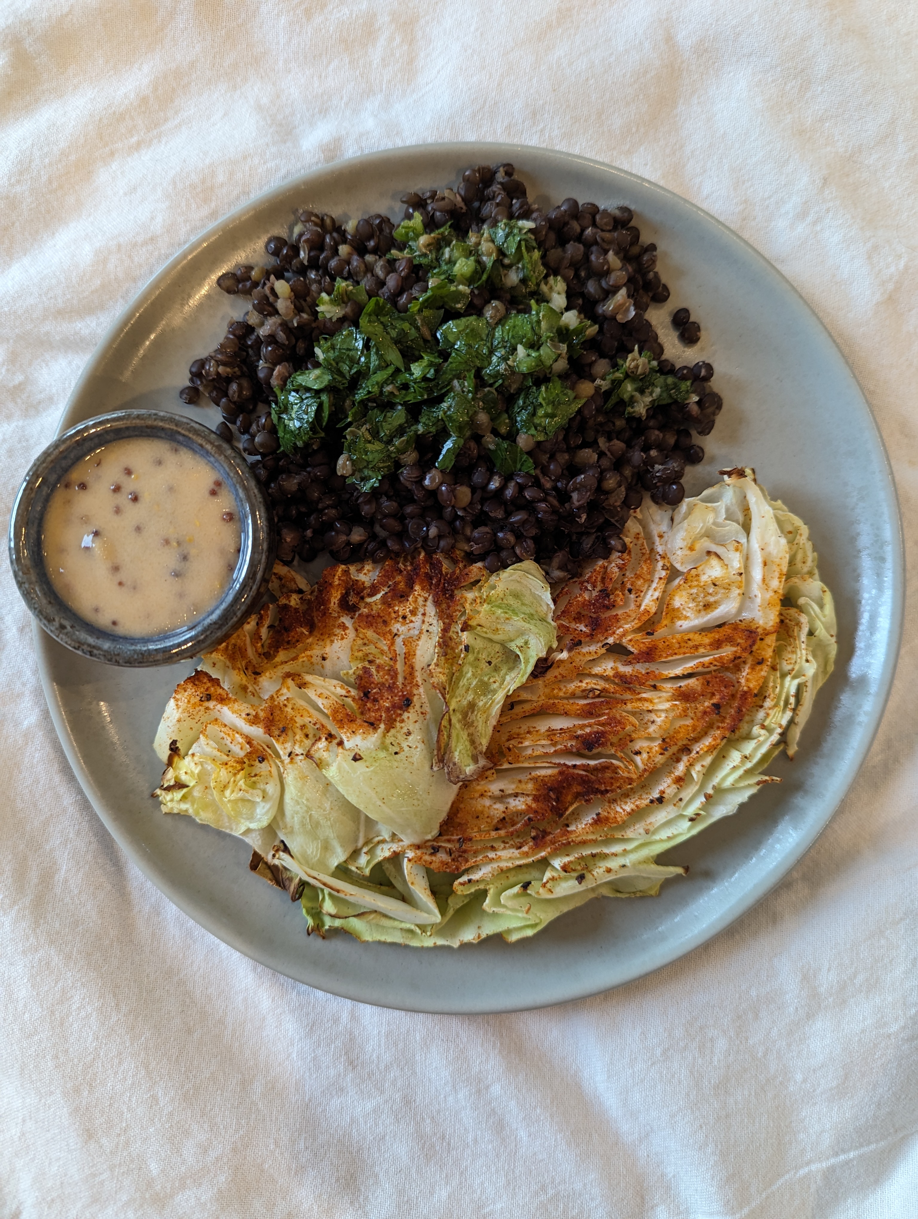 Roasted Cabbage Steaks with Chimichurri Lentils