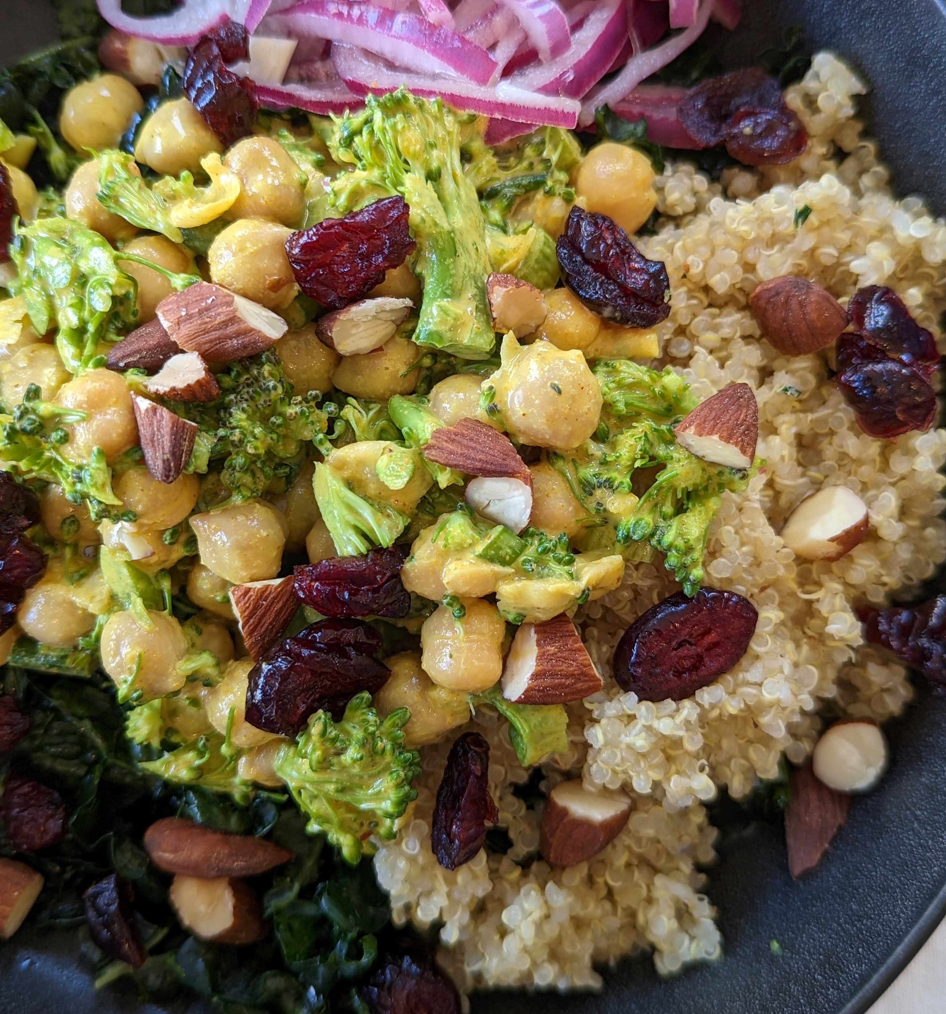 Greens & Grains Bowl with Curried Chickpeas and Broccoli